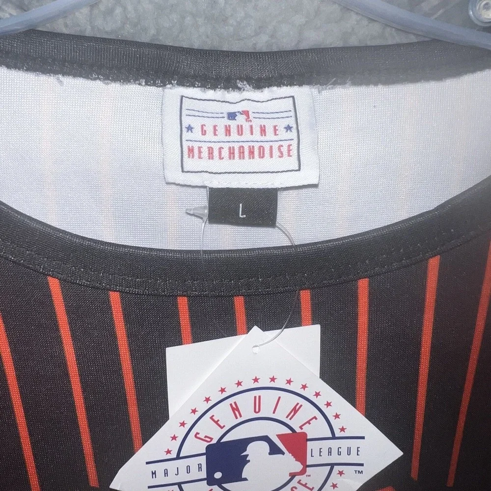 NWT San Francisco Giants Sweater Men's‎ Sz L Black Orange Pinstripe Sweatshirt